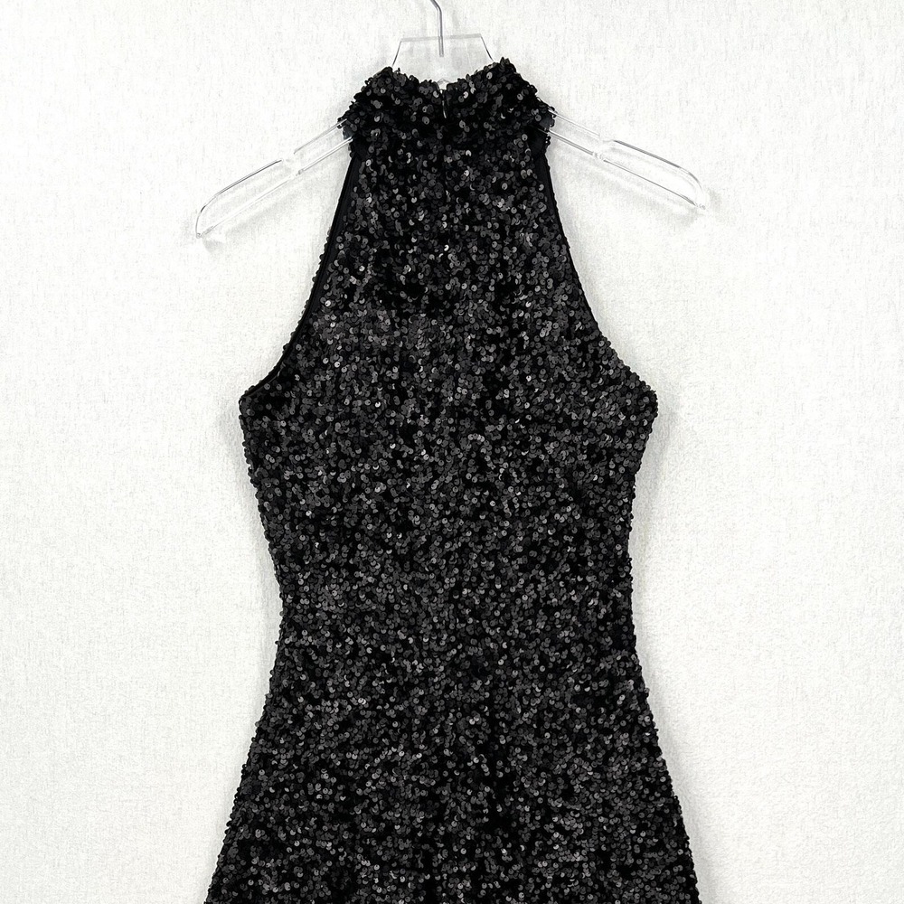 CIEBON Signy Sequin Asymmetrical Gown Womens Small Black Halter Midi Sleeveless - Picture 6 of 16